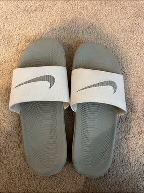 Nike White & Gray Slide Sandals with Swoosh